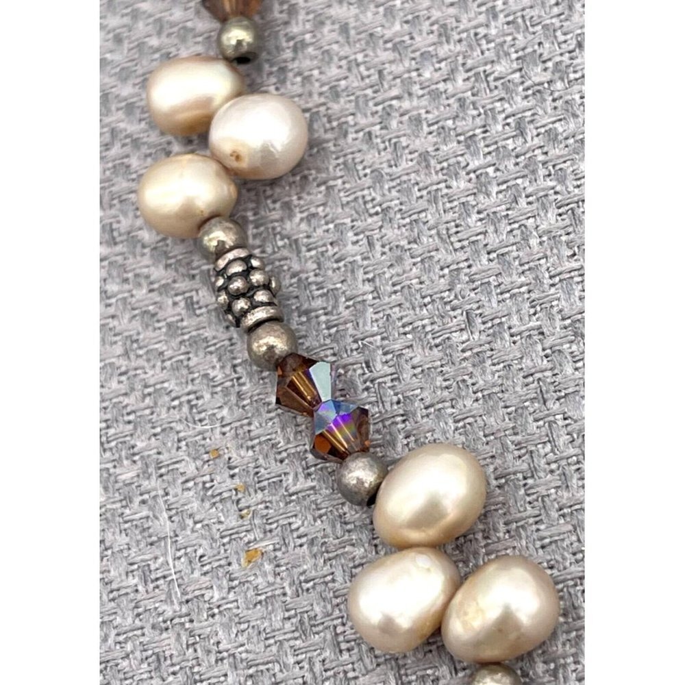 925 Sterling Silver Pearl Faceted Beaded Necklace Adjustable 14 to 17 Inch - Picture 5 of 6